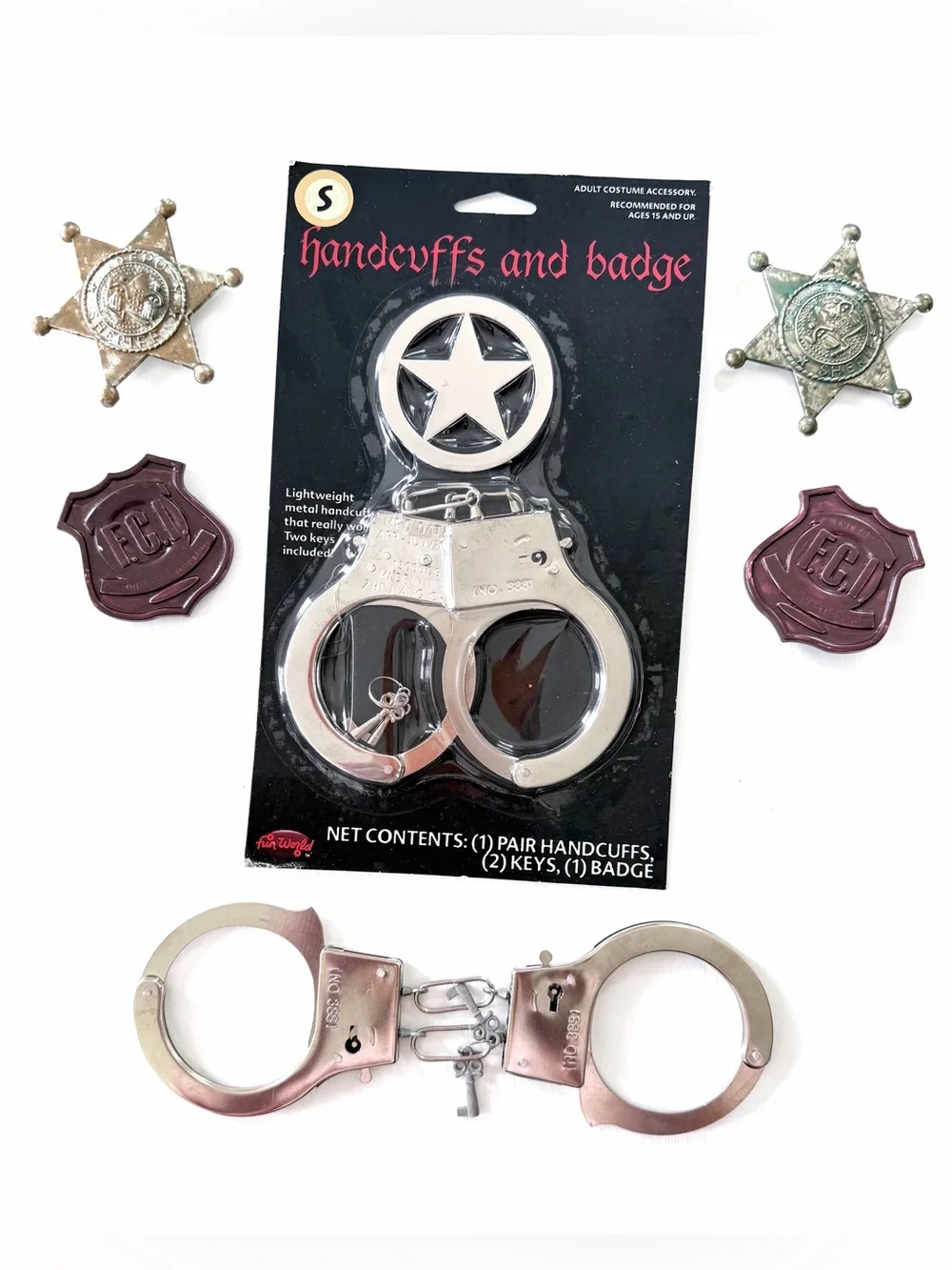Handcuffs  & Badges 2 pair each working metal handcuffs & keys